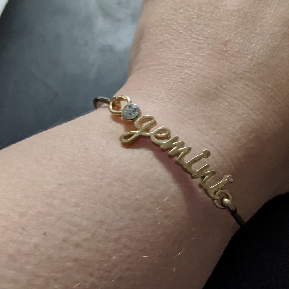Gold Tone Clear Rhinestone Gemini Bangle Statement Bracelet